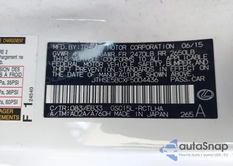 2015 Lexus Rc 350 from USA, damaged, VIN JTHSE5BCXF5004436